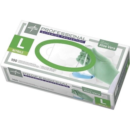 Medline Disposable Gloves, Nitrile, L, 100 PK, Green MIIPRO31763